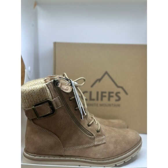 NIB Cliffs By White Mountain Lace-Up Boots Knit Cuff Ladies Natural Tan SZ 9M - Picture 9 of 10
